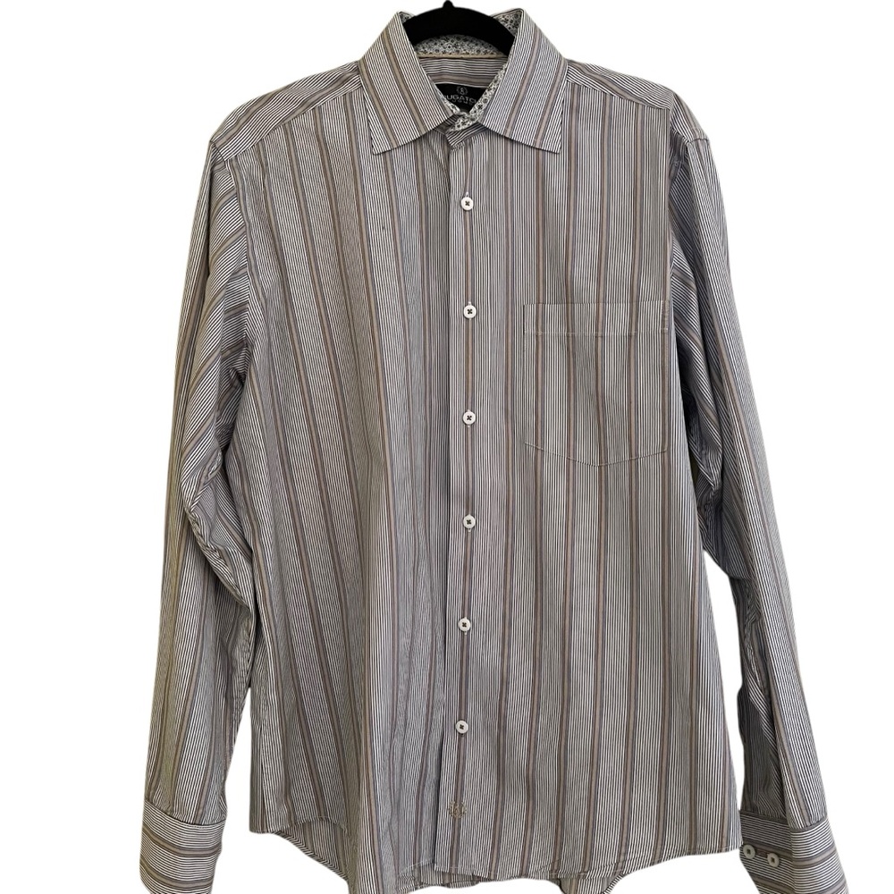 Bugatchi  Spread Collar Striped Cotton Shirt M